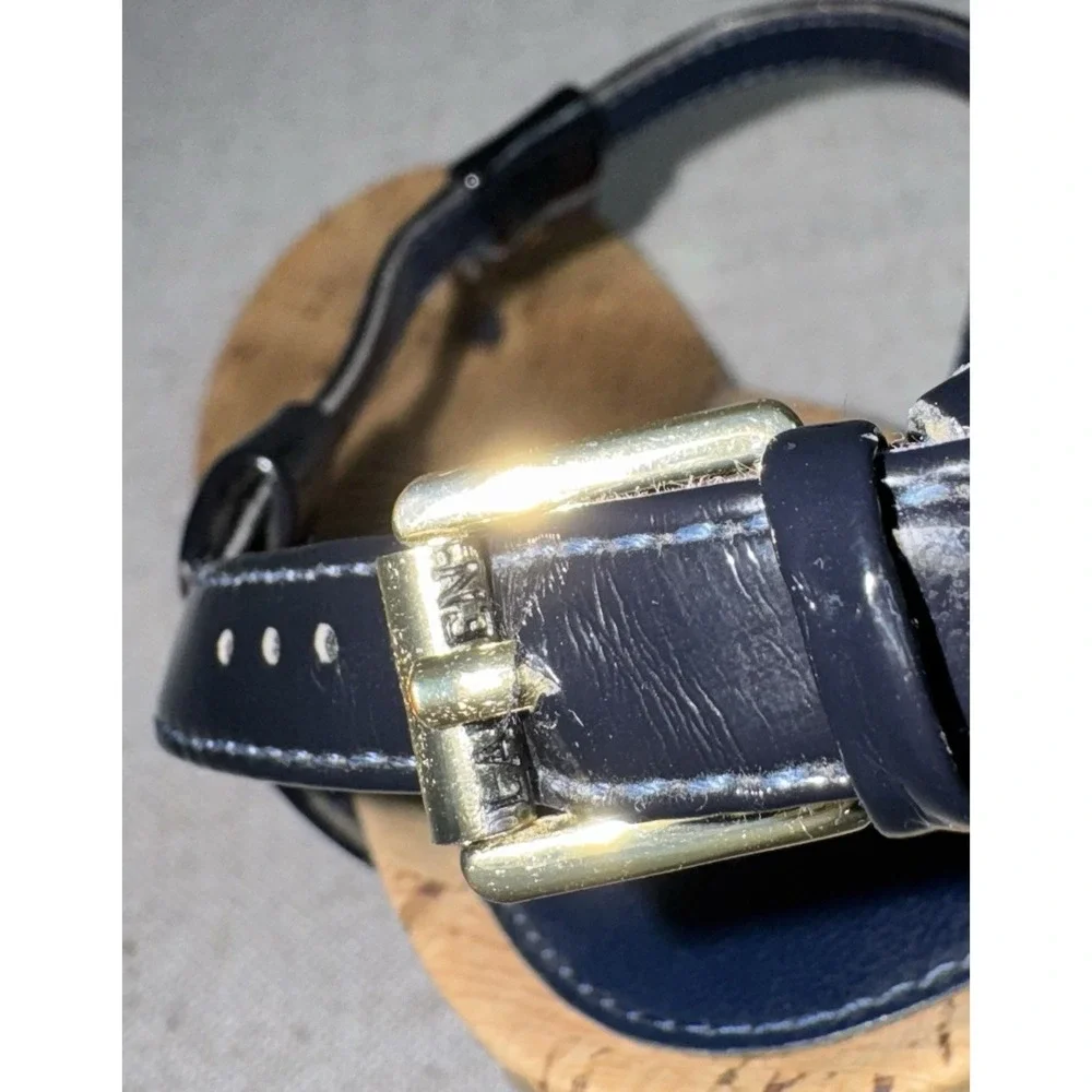 Ralph Lauren Navy Blue Women's 8.5 T-Shaped Thong Wedge Sandals Heels - Picture 9 of 9